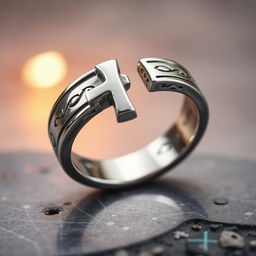 A beautifully designed silver ring featuring a broken cross motif, showcasing intricate detailing and a polished finish