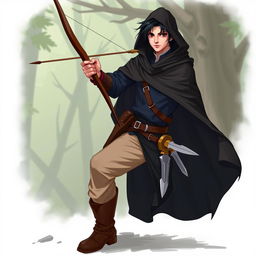 A 23-year-old human male character named Droker, depicted as a Ranger class