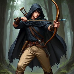 A 23-year-old human male character named Droker, depicted as a Ranger class