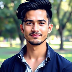 A 27-year-old man born in June with thick, black hair and a short, sparse beard