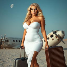 A full-body image of a curvy, mature woman, age around 45, beautiful and sexy