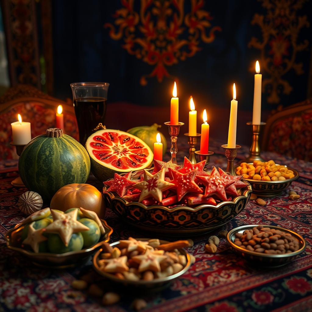 An enchanting setting for Shab-e Yalda, the Persian winter solstice celebration, captured without any people