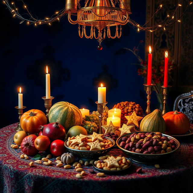 An enchanting setting for Shab-e Yalda, the Persian winter solstice celebration, captured without any people