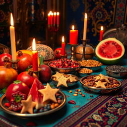 An enchanting setting for Shab-e Yalda, the Persian winter solstice celebration, captured without any people