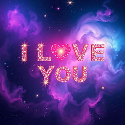A stunning galaxy scene composed of the words 'I Love You' in vibrant cosmic colors