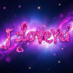 A stunning galaxy scene composed of the words 'I Love You' in vibrant cosmic colors