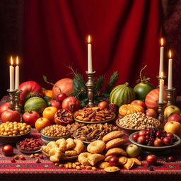 A captivating scene of Shab-e Yalda, the Persian winter solstice celebration, depicted without any people