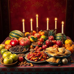 A captivating scene of Shab-e Yalda, the Persian winter solstice celebration, depicted without any people