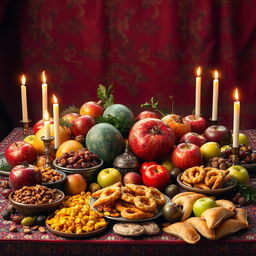 A captivating scene of Shab-e Yalda, the Persian winter solstice celebration, depicted without any people