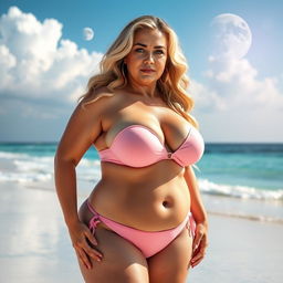 A full-body image of a curvy, mature woman, age around 45, beautiful and sexy