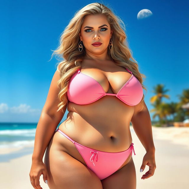 A full-body image of a curvy, mature woman, age around 45, beautiful and sexy