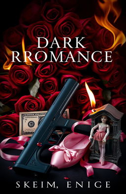 A captivating dark romance book cover featuring a dramatic background of roses intertwined with flames, creating an intense and passionate atmosphere