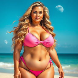 A full-body image of a curvy, mature woman, age around 45, beautiful and sexy