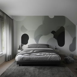 Modern interior of a bedroom with a monochrome theme