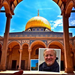 A serene scene within the Al-Aqsa Mosque, showcasing the magnificent architecture and the vibrant history of the sacred site