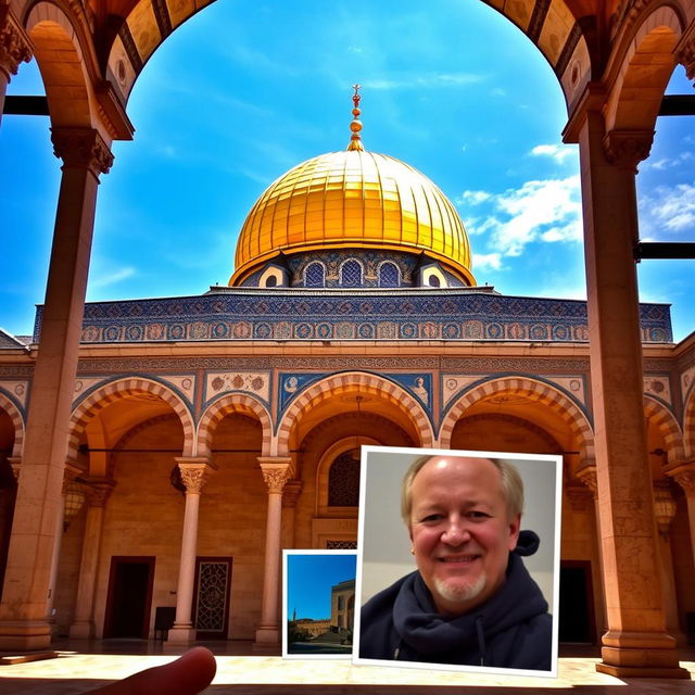 A serene scene within the Al-Aqsa Mosque, showcasing the magnificent architecture and the vibrant history of the sacred site