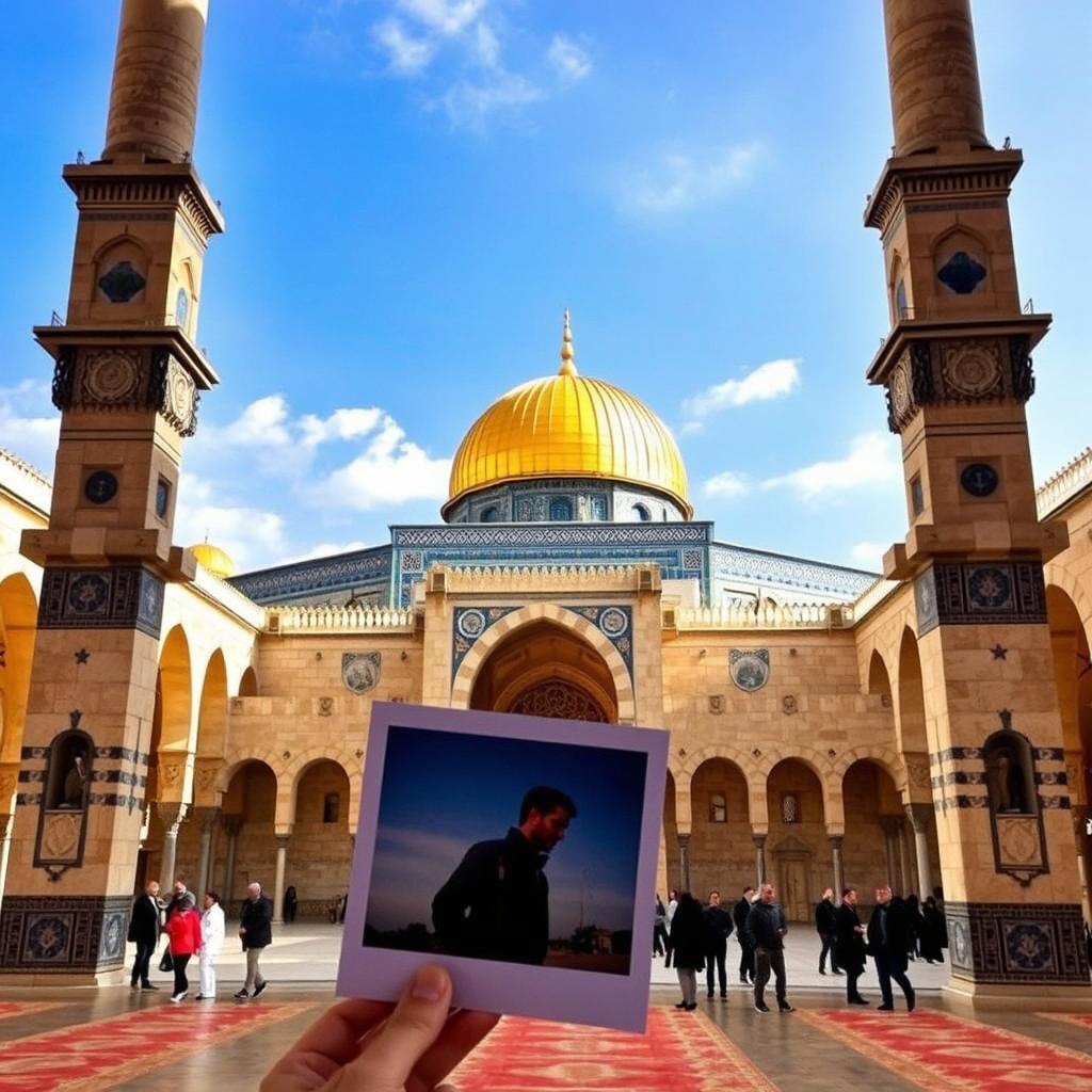 A serene scene within the Al-Aqsa Mosque, showcasing the magnificent architecture and the vibrant history of the sacred site