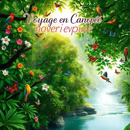An enchanting book cover for a novel titled 'Voyage en Canopée'