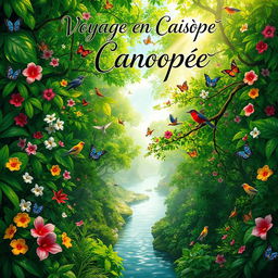 An enchanting book cover for a novel titled 'Voyage en Canopée'