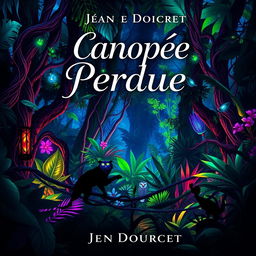 A stunning book cover for the novel titled 'Canopée Perdue' by Jean Dourcet