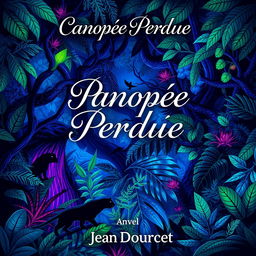 A stunning book cover for the novel titled 'Canopée Perdue' by Jean Dourcet