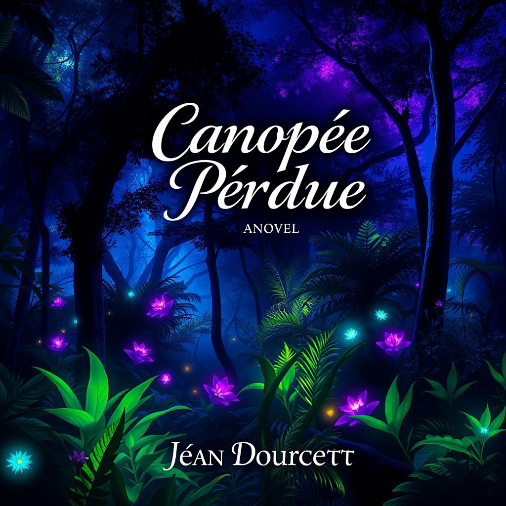 A captivating book cover for the novel 'Canopée Perdue' by Jean Dourcet