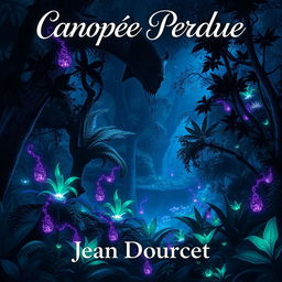 A captivating book cover for the novel 'Canopée Perdue' by Jean Dourcet
