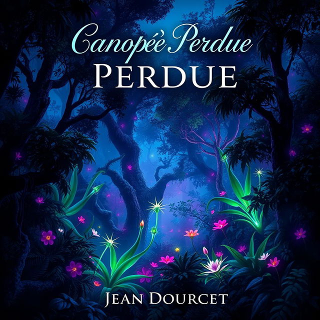 A captivating book cover for the novel 'Canopée Perdue' by Jean Dourcet