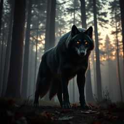 A humanoid wolf standing majestically in a dense forest, evoking a powerful presence