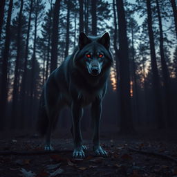 A humanoid wolf standing majestically in a dense forest, evoking a powerful presence