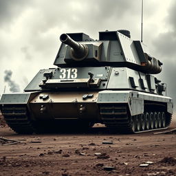 An imposing image of the 'Doomsday Machine' tank, a massive mobile platform showcasing advanced technology from the 1940s