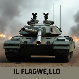 A concept design for a powerful tank named 'Il Flagello' (The Scourge), featuring a robust and intimidating appearance