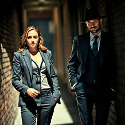 A captivating scene featuring a rugged, charismatic male mafioso, dressed in a tailored dark suit with a stylish fedora, exuding an air of confidence and danger