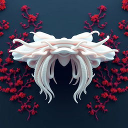 An abstract digital art piece presenting a 3D rendering of a surreal futuristic structure