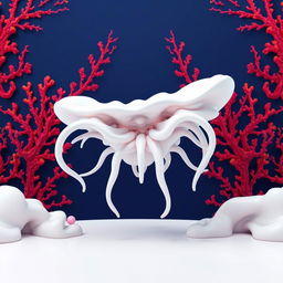 An abstract digital art piece presenting a 3D rendering of a surreal futuristic structure