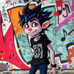 A vibrant and stylized depiction of 2-D, the lead vocalist of the virtual band Gorillaz