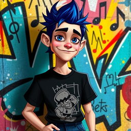 A vibrant and stylized depiction of 2-D, the lead vocalist of the virtual band Gorillaz