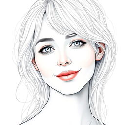A portrait of a person with white hair, featuring intricate line art detailing woven throughout the strands of their hair and along their face, creating an artistic and ethereal effect