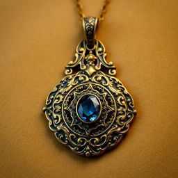 An ornate antique pendant, intricately designed with detailed engravings and embellishments