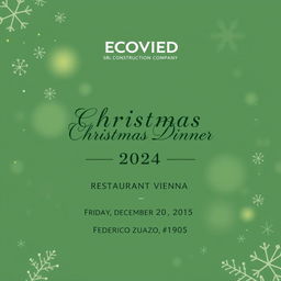 An elegant digital invitation for a Christmas dinner hosted by 'ECOVIED SRL construction company'