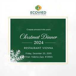 An elegant digital invitation for a Christmas dinner hosted by 'ECOVIED SRL construction company'