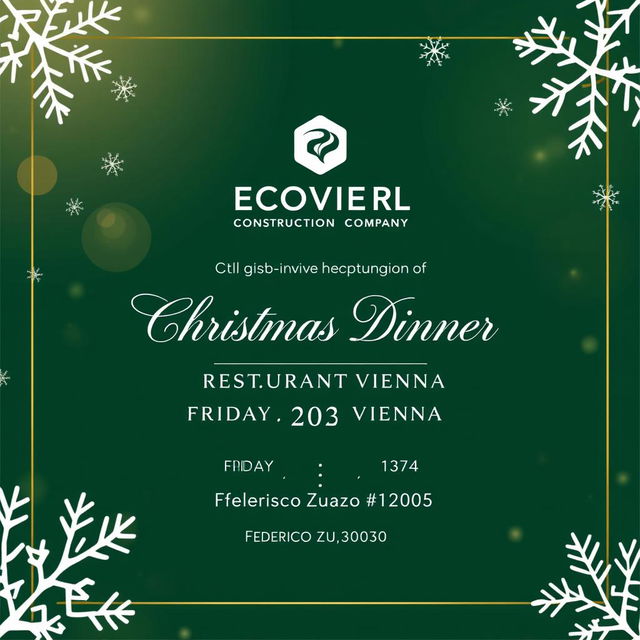 An elegant digital invitation for a Christmas dinner hosted by 'ECOVIED SRL construction company'