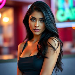 A tasteful artistic representation of Mia Khalifa, focusing on her confidence and allure