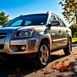 A 2008 Kia Sportage Active parked in a beautiful outdoor scenery, showcasing the car’s sleek design and attention to detail