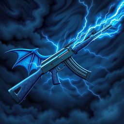 A captivating illustration of an AK-47 inspired by a blue dragon theme