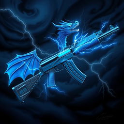 A captivating illustration of an AK-47 inspired by a blue dragon theme