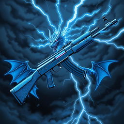 A captivating illustration of an AK-47 inspired by a blue dragon theme