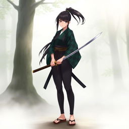 A female version of Kamado Tanjiro, standing confidently with a gentle yet determined expression