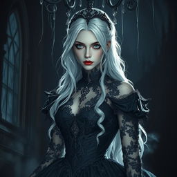 A striking white-haired princess with a hauntingly beautiful appearance