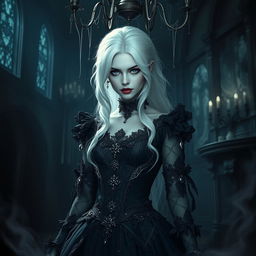 A striking white-haired princess with a hauntingly beautiful appearance
